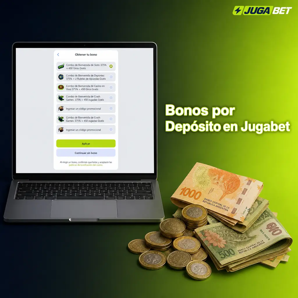 Bono de bienvenida en Jugabet: porcentaje extra por depósito, giros gratis y saldo para tragamonedas y apuestas deportivas