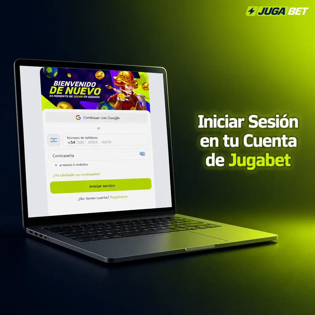 Pantalla de inicio de sesión en Jugabet mostrando campos para correo electrónico y contraseña de acceso a la cuenta.