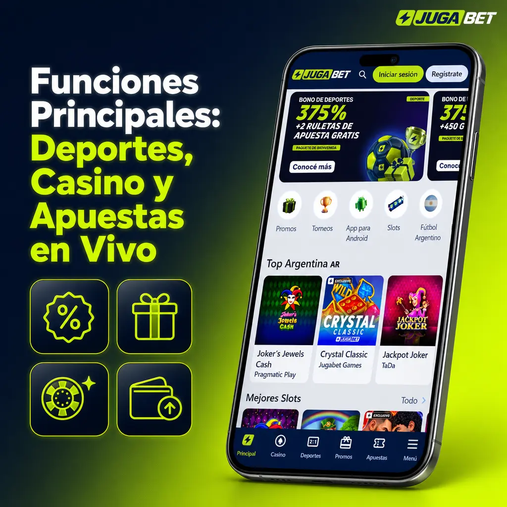 Apuestas en vivo y pre partido, casino con tragamonedas, Aviator y mesas con crupier real en la app deportiva.